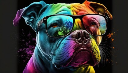 Dog in LGBTQ colors wearing glasses, generative ai