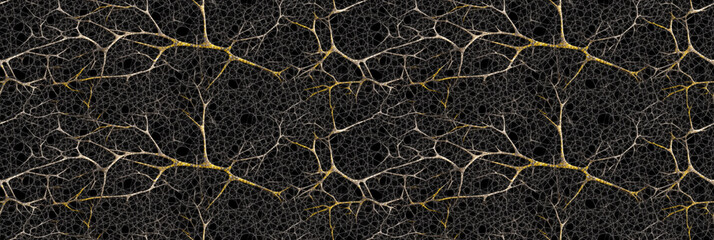 White roots big tree on the ground surface over black. AI generative illustration.