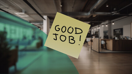 Good job ! A small paper stuck on the window, where it is written a compliment for a colleague.