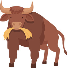 Buffalo eating icon cartoon vector. American animal. Bull head