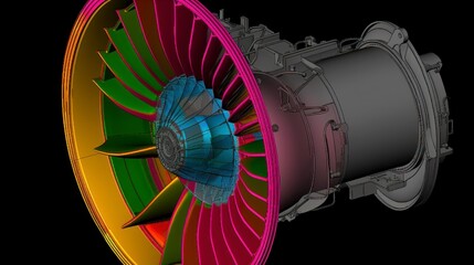 finite element analysis of a jet motor engine, isolated industrial computer aided system data, magnitude of displacement and deformation vibro investigation 