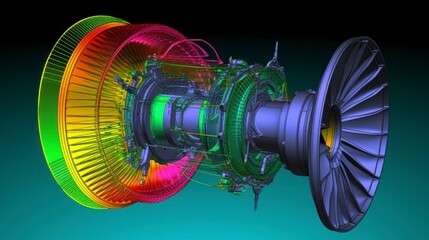 finite element analysis of a jet motor engine, isolated industrial computer aided system data, magnitude of displacement and deformation vibro investigation 