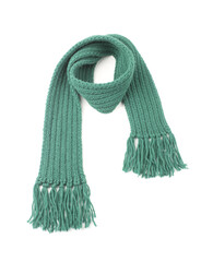 Green warm scarf on a white background