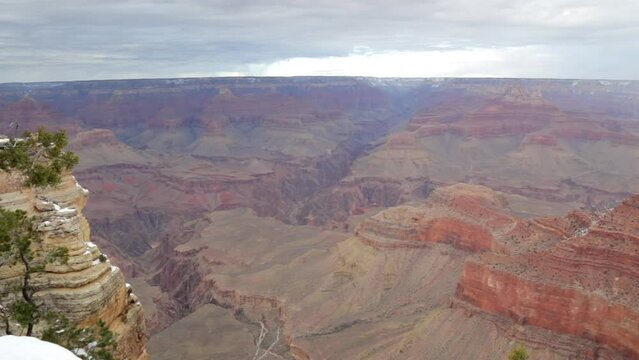 Snow on the Grand Canyon on a stormy weather day, USA