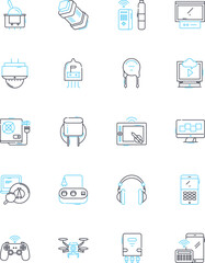 Cyber equipment linear icons set. Firewall, Encryption, Antivirus, Router, Switch, Hub, Modem line vector and concept signs. Router,Firewall,Nerk outline illustrations