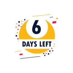 six days left icon. Offer countdown date number. Abstract banner with Stopwatch. 6 days to go sign. Count offer date chat bubble. Countdown timer with number.