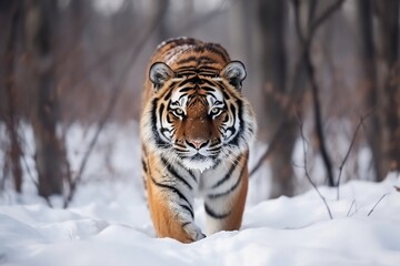 Tiger in snow. tiger in wild winter nature. generative ai