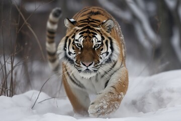 Fototapeta na wymiar Tiger in wild winter nature. generative ai