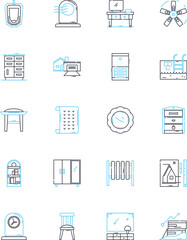 Shelving linear icons set. Storage, Organization, Display, Adjustable, Custom, Modular, Floating line vector and concept signs. Industrial,Metal,Wood outline illustrations