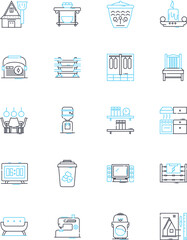 Flats linear icons set. Comfortable, Convenient, Stylish, Minimalistic, Affordable, Versatile, Classic line vector and concept signs. Casual,Chic,Practical outline illustrations