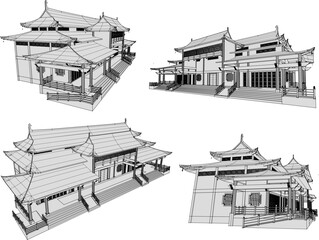 Chinese ethnic traditional classical building illustration vector sketch