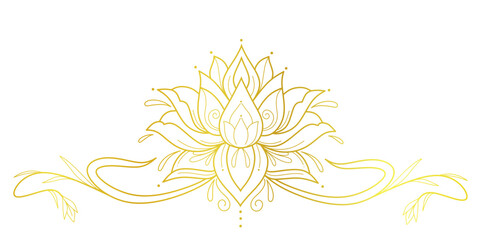 Golden lotus line art style vector illustration, lotus flower for vesak day element design