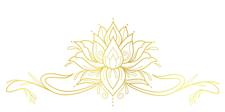 Golden lotus line art style vector illustration, lotus flower for vesak day element design