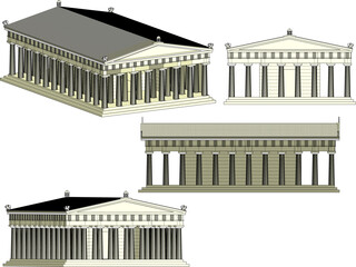 Fototapeta premium Greek holy roman temple cartoon illustration vector sketch