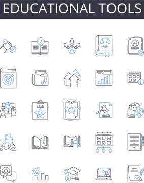 Educational tools line icons collection. Algorithmic, Automated, Classification, Clustering, Cognitive, Data-driven, Deep vector and linear illustration. Predictive,Optimization,Neural outline signs