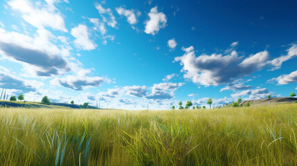 Obraz premium 広い青空と雲と緑の草原 ,Generative AI