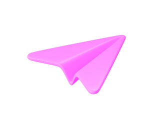 3d render message icon - origami digital illustration, internet communication fly symbol. Pink paper plane concept