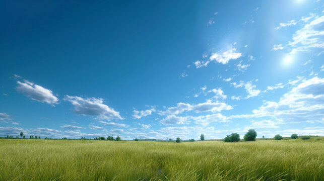 広い青空と雲と緑の草原 ,Generative AI