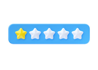 Review 3d render icon - 1 gold star customer very bad quality review, rate experience service cartoon illustration