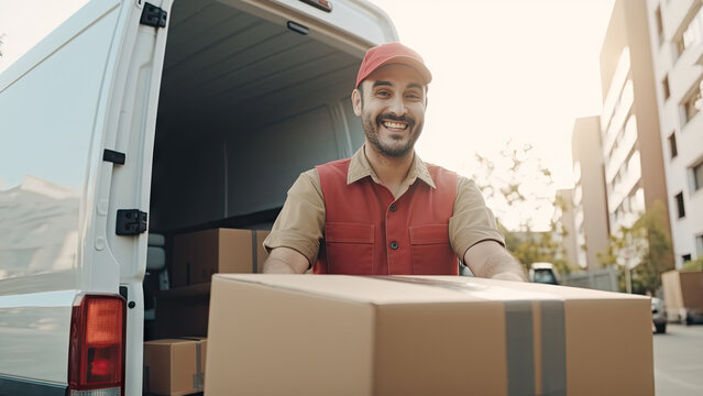 A delivery service poster with copy space - Fictional Person, Generative AI