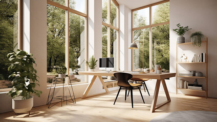 Fototapeta na wymiar A luxury office of a beautiful bright modern Scandinavian style, generative AI