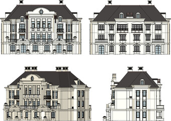 Fototapeta premium Vector illustration cartoon sketch of grand classic old house