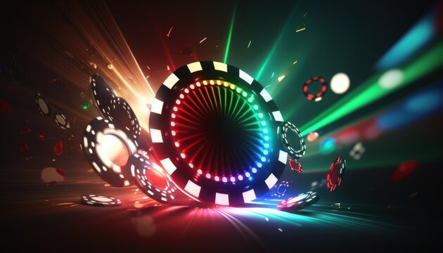 Casino background cards with colorful lights and flares generative ai