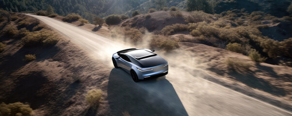 Car riding on road in countryside