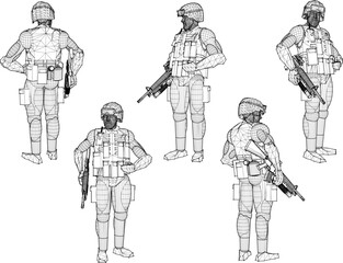 Fototapeta na wymiar Vector illustration sketch of security police army squad ready for battle