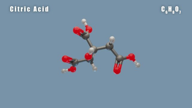 Citric Acid of C6H8O7 3D Conformer animated render. Food additive E330.
Isolated background and alpha layer, seamless loop.