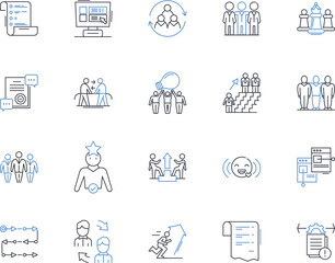 Obraz premium Corporate entity line icons collection. Corporation, Company, Business, Enterprise, Organization, Firm, Company name vector and linear illustration. Industry,Trade,Legal entity outline signs set