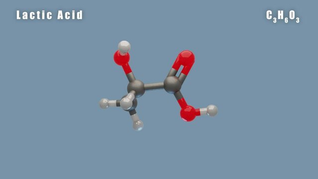 Lactic Acid of C3H6O3 3D Conformer animated render. Food additive E270
Isolated background and alpha layer, seamless loop.