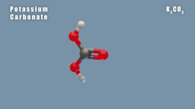 Potassium Carbonate of K2CO3 3D Conformer animated render. Food additive E501
Isolated background and alpha layer, seamless loop.