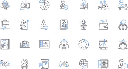 Fototapeta premium Brokerage firm line icons collection. Investments, Portfolio, Trading, Securities, Stocks, Bonds, Dividends vector and linear illustration. Commodities,Options,Futures outline signs set