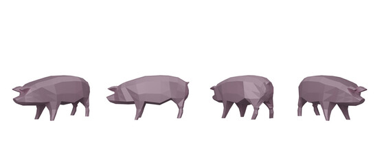 Pig low poly 3D render. Animal low poly. PNG