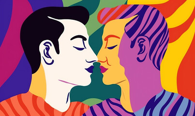 illustration gay couple kiss Generative AI