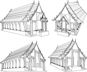 Vector sketch illustration of traditional thai ethnic building