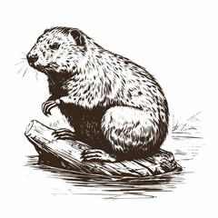 Hand drawn illustration of beaver in engraved style isolated on white background - obrazy, fototapety, plakaty