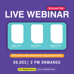 Live Webinar Social Media Post Template Design Vector