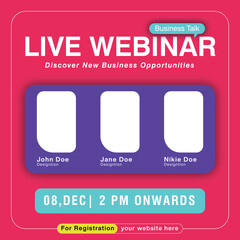 trendy color Live Webinar Social Media Post Template Design Vector