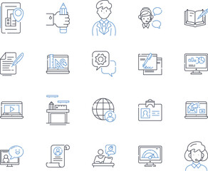 Online business line icons collection. E-commerce, Marketing, Customer, Social media, Website, Advertising, Entrepreneur vector and linear illustration. Product,Sales,Digital outline signs set