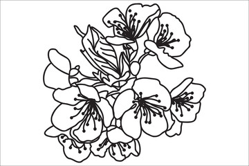 
a blossoming tree branch is drawn in black outline, it is intended for print, postcard, tattoo, logo, March 8, Valentine and you can use it in different cases.