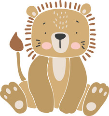 Lion animal vector, Abstract baby lion vector, boho baby animal, cute animal isolated, adorable lion for print, vector illustration