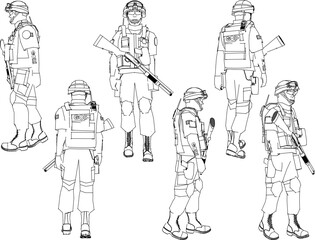 Vector sketch of swat national guard police soldier illustration