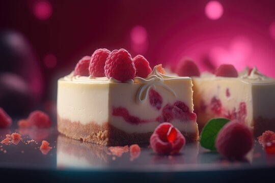 Kuchen mit frischen Himbeeren - Generative AI