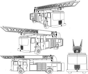 Vector sketch of vintage fire engine illustration