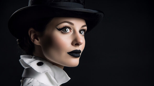 Portrait of a woman in elegant hat. Fashion concept. Image Generative AI.