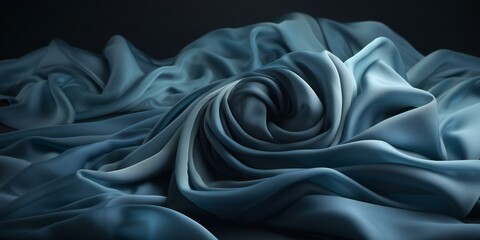 Naklejka na ściany i meble Blue silk fabric background. Smooth elegant blue silk or satin luxury cloth texture. Abstract blue background with layers of silk folded drapery, fashion wallpaper with levitating cloth. Generative AI
