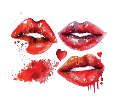 Sexy lips print graphic Sexy lips vector colorful watercolor glamour fashion beauty women. Red female lips. Fashion Woman