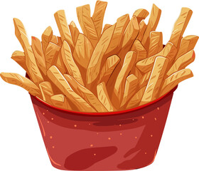 French Fries fried potato fast food in Red Carton box packaging